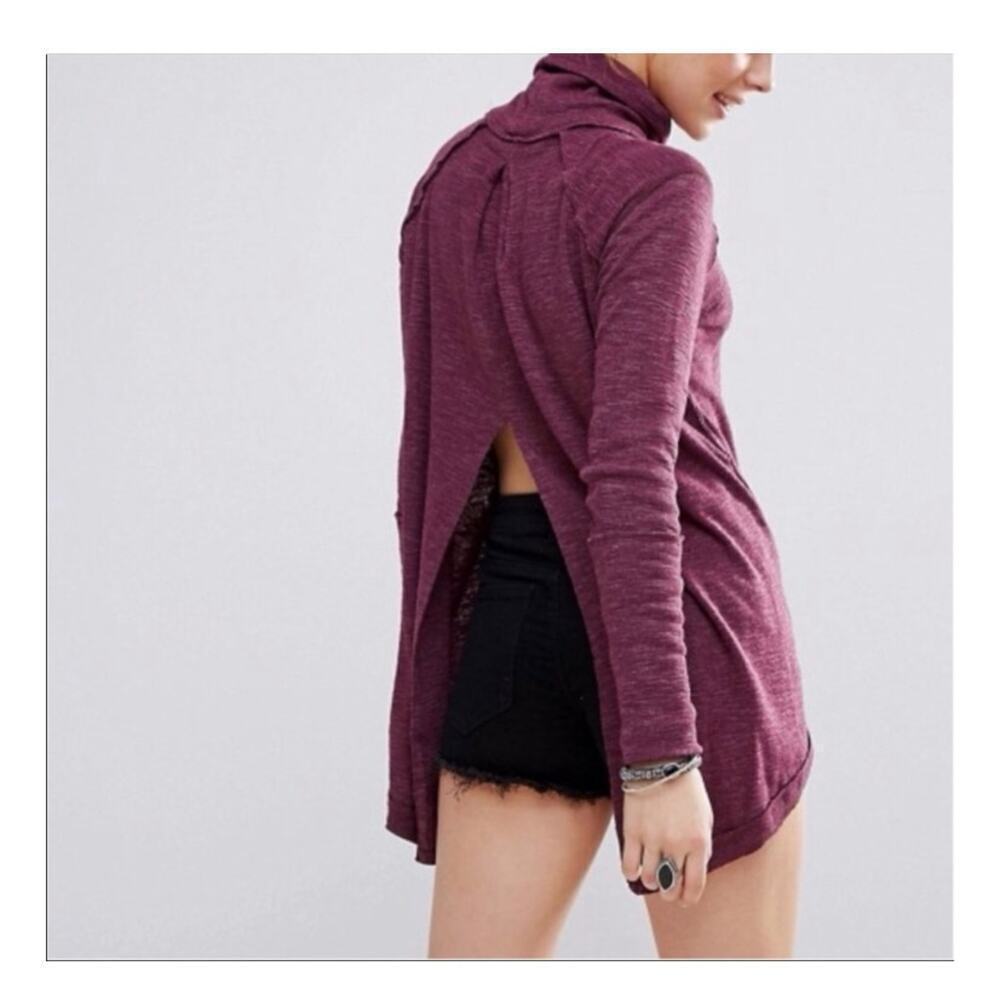Free People Split Back Turtleneck in Plum Size XS